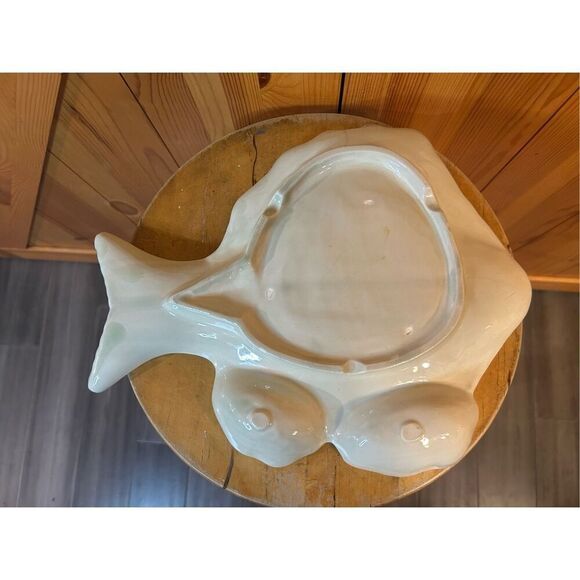 Vintage Ceramic FISH Serving Trays or Platters w Built In Sauce Cups (8864) - Picture 5 of 7